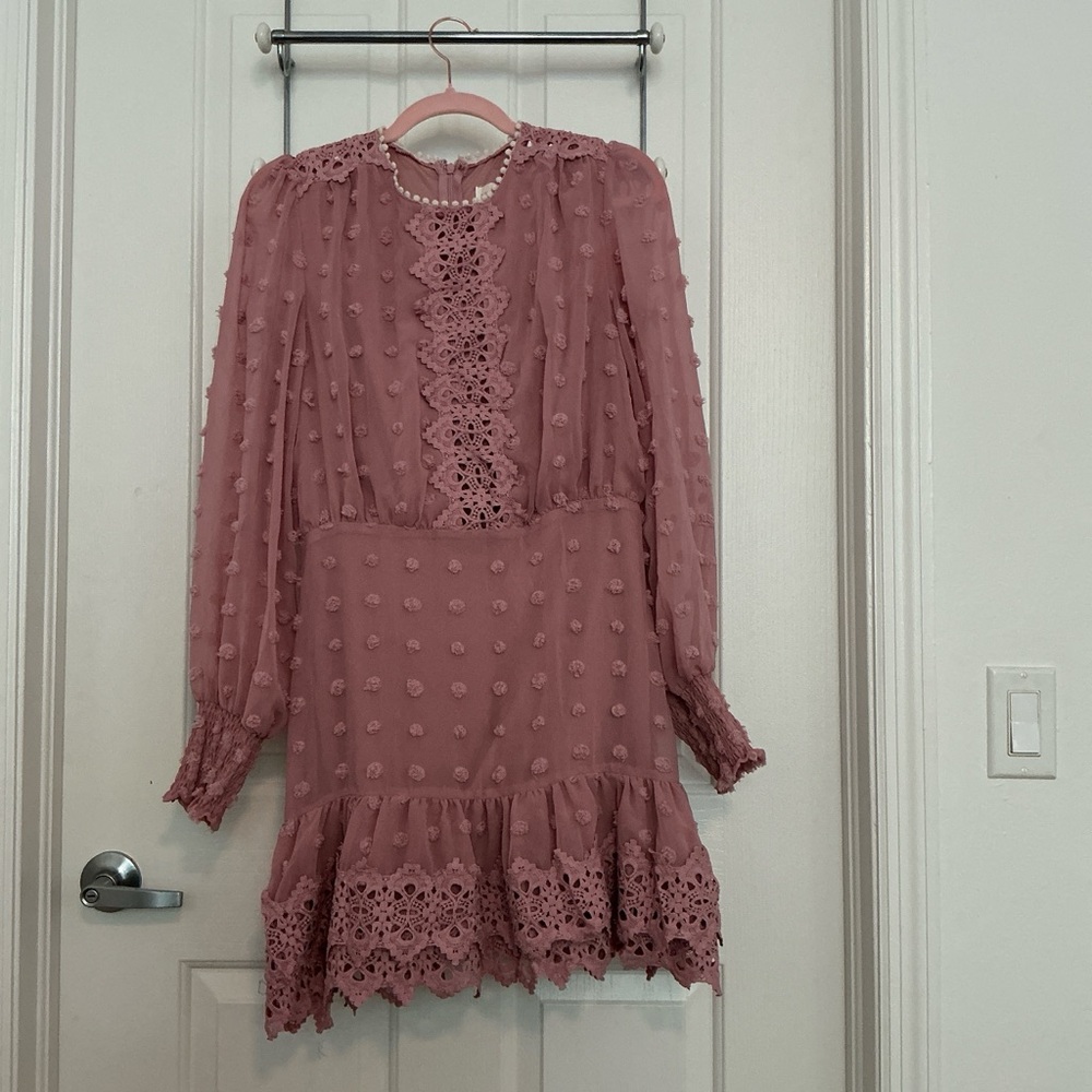 Pink Lace Long Sleeve Dress
